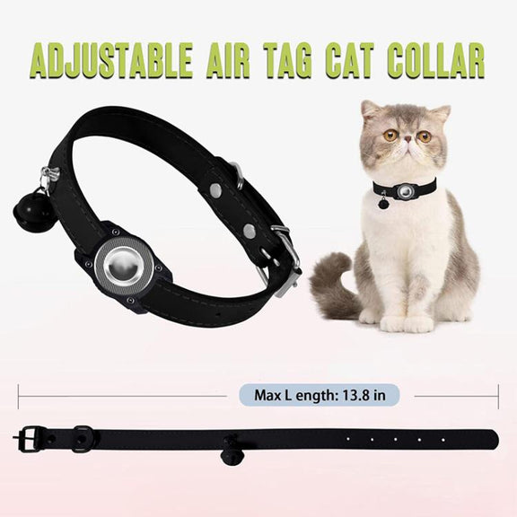 For AirTag Tracker Water-resistant Protection Case Pet Leather Collar Anti Lost Cat Locator Collar(Black)