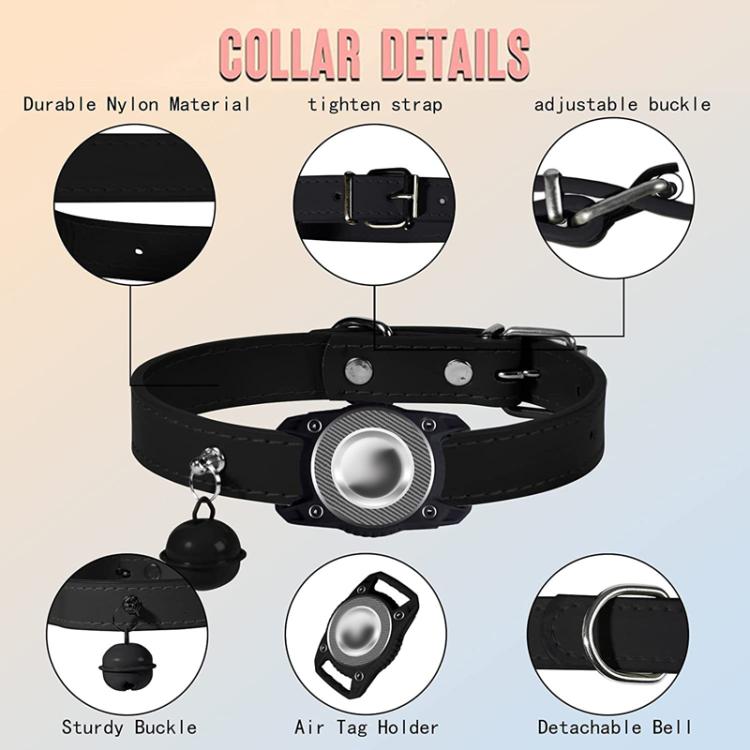 For AirTag Tracker Water-resistant Protection Case Pet Leather Collar Anti Lost Cat Locator Collar(Black)