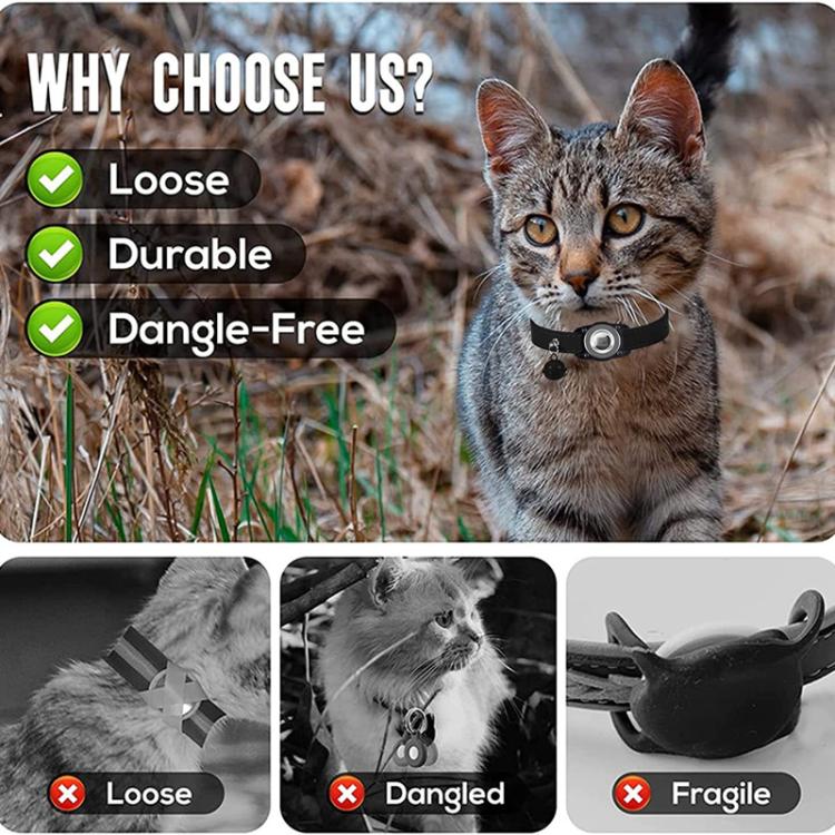 For AirTag Tracker Water-resistant Protection Case Pet Leather Collar Anti Lost Cat Locator Collar(Black)