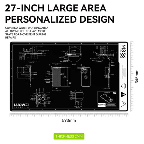LUOWEI M3 27 inch Cell Phone Computer Repair Workbench Heat Insulation Mat High Temperature Resistant Odorless Silicone Mat