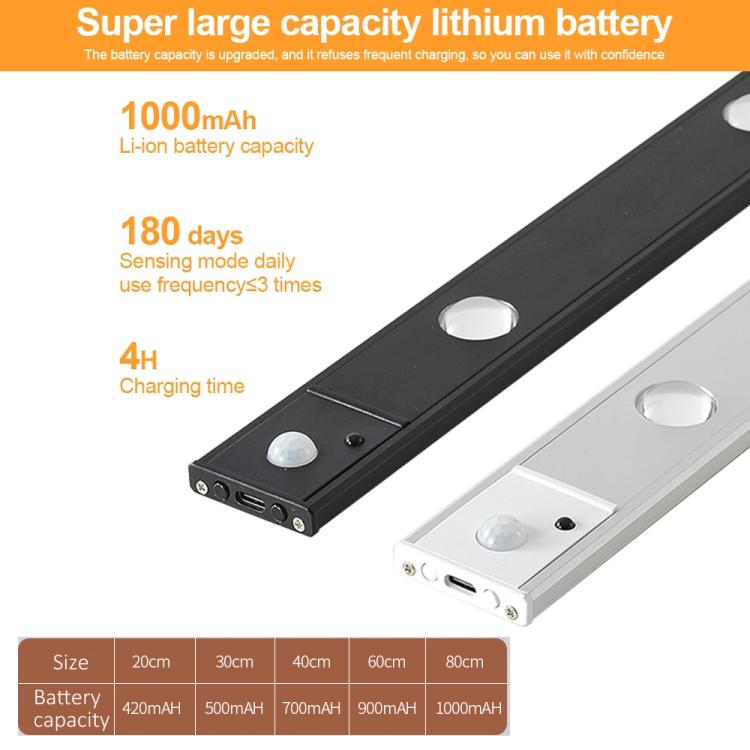 40cm Rechargeable Motion Sensor Light Bar Cabinet Wardrobe Lamp With Remote Control(Silver)