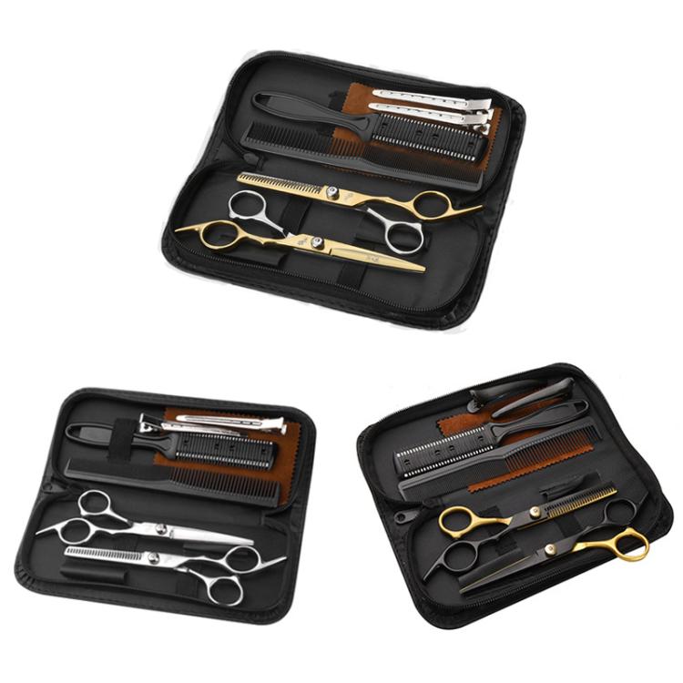 Stainless Steel Haircutting Scissors Set Hair Cutting Tools, Spec: 8-in-1 Half-gold