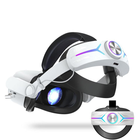 For Meta Quest 2 VR RGB Head Strap Adjustable Headband Built-in 8000 mAh Battery(Gaming White)