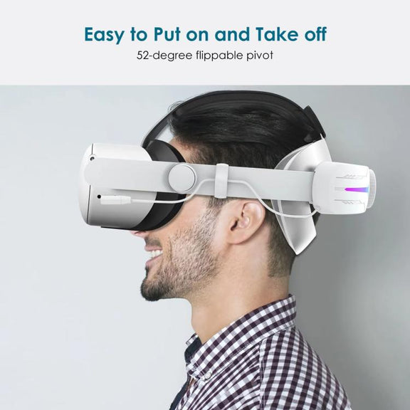 For Meta Quest 2 VR RGB Head Strap Adjustable Headband Built-in 8000 mAh Battery(Gaming White)