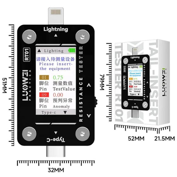 LUOWEI RT01 Type-C To 8 Pin Detachable Cell Phone Rear Plug Auto Tester