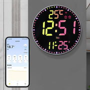 Wifi App Control LED Digital Wall Clock With RGB Light Multi-Functional Alarm Clock(White Shell Black Surface)