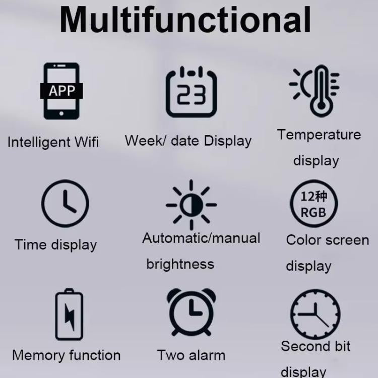 Wifi App Control LED Digital Wall Clock With RGB Light Multi-Functional Alarm Clock(White Shell Cloth Surface)