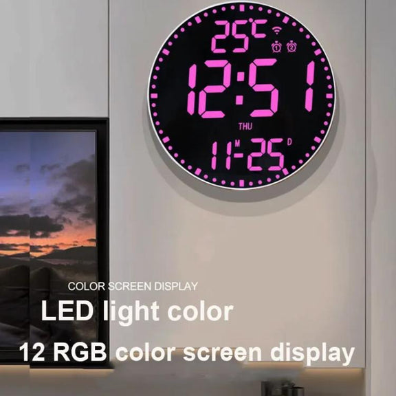 Wifi App Control LED Digital Wall Clock With RGB Light Multi-Functional Alarm Clock(White Shell Cloth Surface)