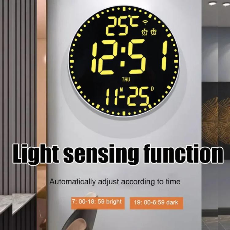 Wifi App Control LED Digital Wall Clock With RGB Light Multi-Functional Alarm Clock(White Shell Cloth Surface)
