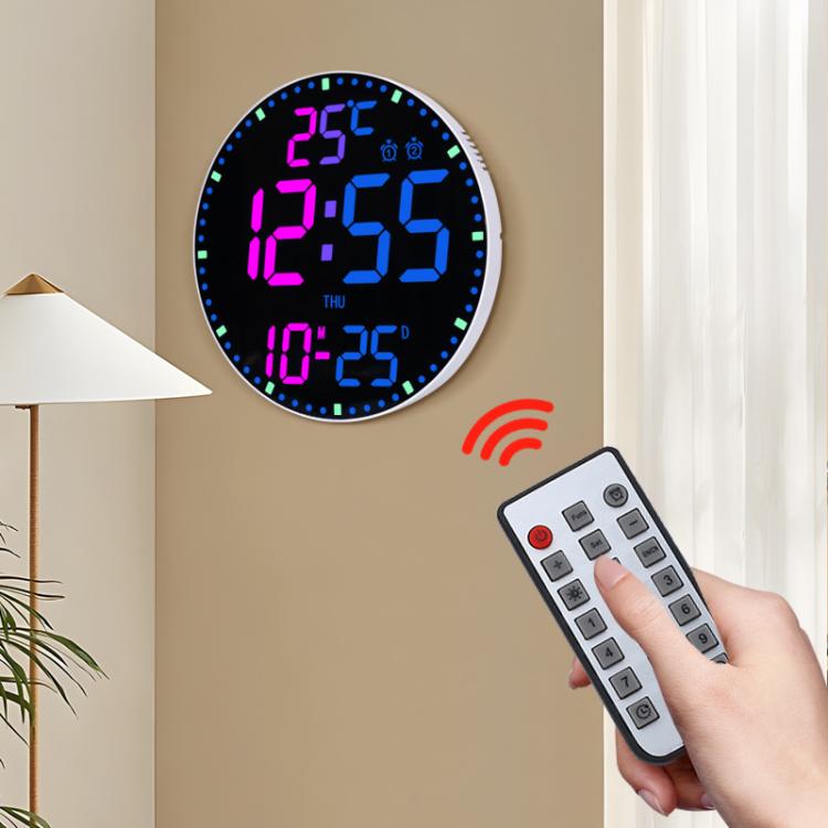 11.6-Inch RGB Wall Clock With Remote Control Multi-Functional Alarm Clock White+Black