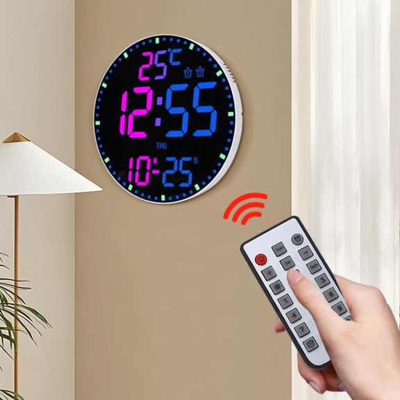11.6-Inch RGB Wall Clock With Remote Control Multi-Functional Alarm Clock White+Black