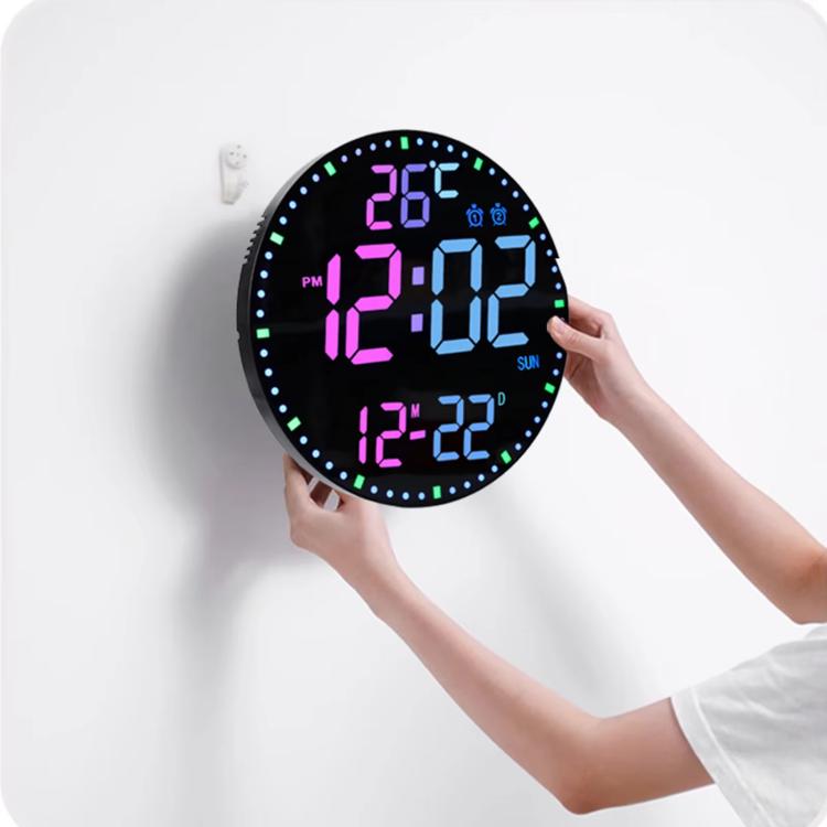 11.6-Inch RGB Wall Clock With Remote Control Multi-Functional Alarm Clock White+Black