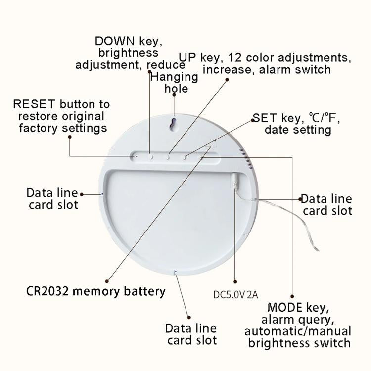 11.6-Inch RGB Wall Clock With Remote Control Multi-Functional Alarm Clock Bamboo+Bamboo