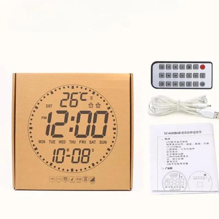 11.6-Inch RGB Wall Clock With Remote Control Multi-Functional Alarm Clock  Black+Cloth
