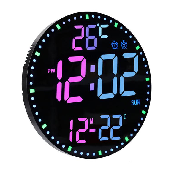 11.6-Inch RGB Wall Clock With Remote Control Multi-Functional Alarm Clock Bamboo+Bamboo