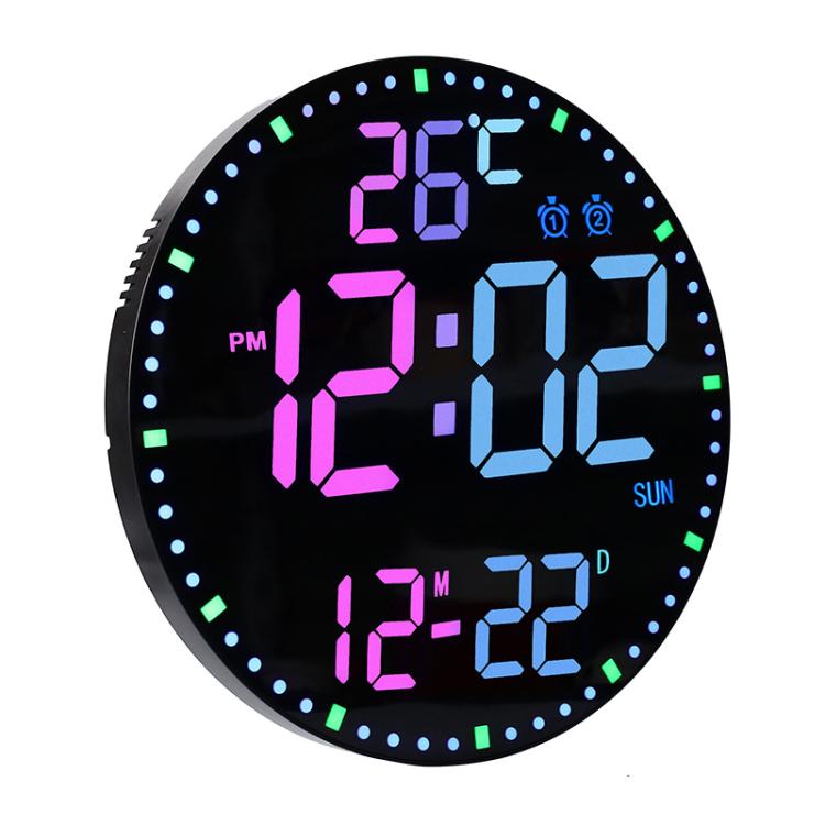 11.6-Inch RGB Wall Clock With Remote Control Multi-Functional Alarm Clock Black+Black