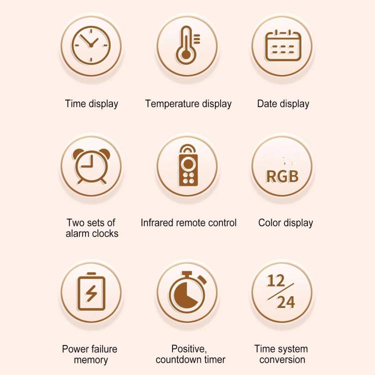 11.6-Inch RGB Wall Clock With Remote Control Multi-Functional Alarm Clock Bamboo+Cloth