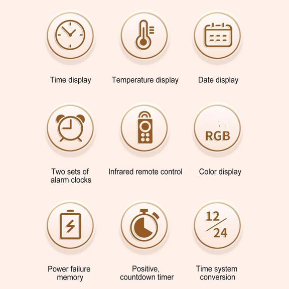 11.6-Inch RGB Wall Clock With Remote Control Multi-Functional Alarm Clock Bamboo+Cloth