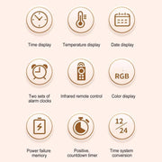 11.6-Inch RGB Wall Clock With Remote Control Multi-Functional Alarm Clock  White+Cloth