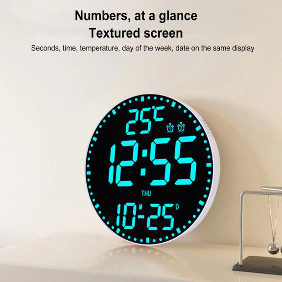 11.6-Inch RGB Wall Clock With Remote Control Multi-Functional Alarm Clock Bamboo+Black