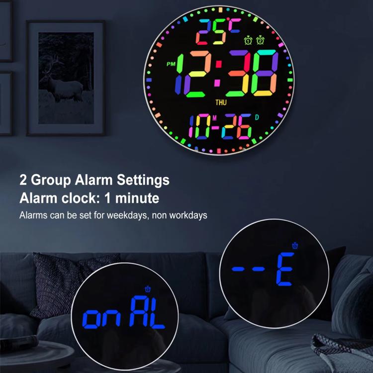 11.6-Inch RGB Wall Clock With Remote Control Multi-Functional Alarm Clock Bamboo+Bamboo