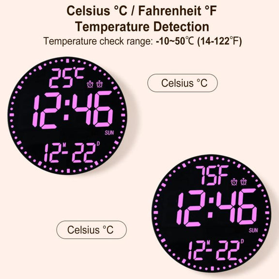 11.6-Inch RGB Wall Clock With Remote Control Multi-Functional Alarm Clock Black+Black