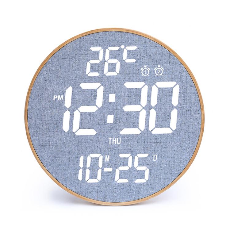 11.6-Inch White Light Wall Clock With Remote Control Multi-Functional Alarm Clock Bamboo+Cloth