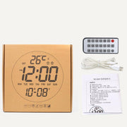 11.6-Inch White Light Wall Clock With Remote Control Multi-Functional Alarm Clock Bamboo+Cloth