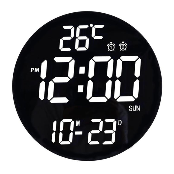 11.6-Inch White Light Wall Clock With Remote Control Multi-Functional Alarm Clock Black+Black