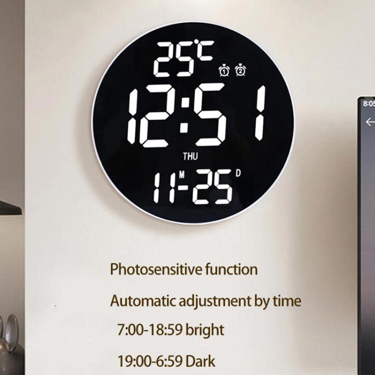 11.6-Inch White Light Wall Clock With Remote Control Multi-Functional Alarm Clock Black+Cloth