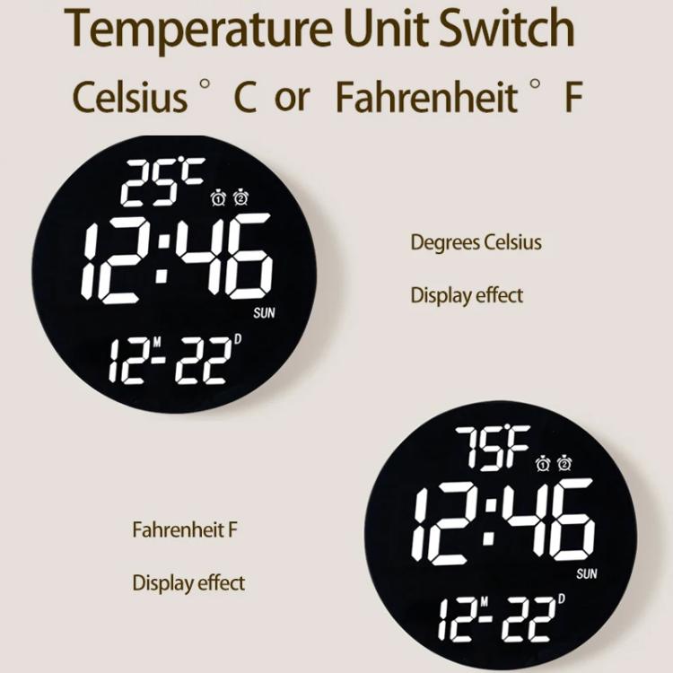11.6-Inch White Light Wall Clock With Remote Control Multi-Functional Alarm Clock Bamboo+Cloth