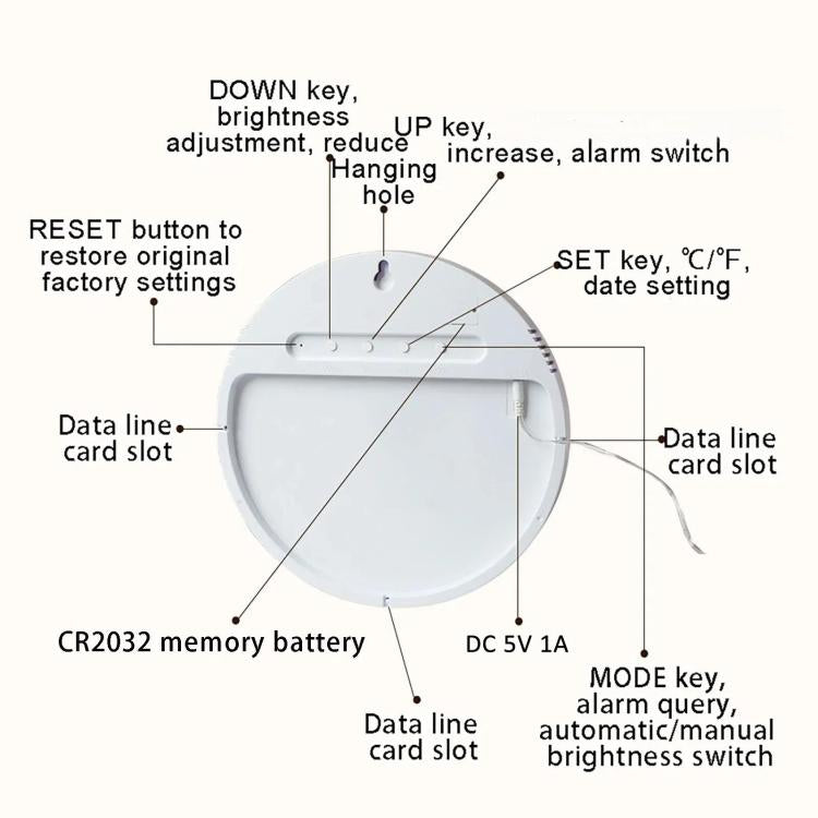 11.6-Inch White Light Wall Clock With Remote Control Multi-Functional Alarm Clock Bamboo+Black