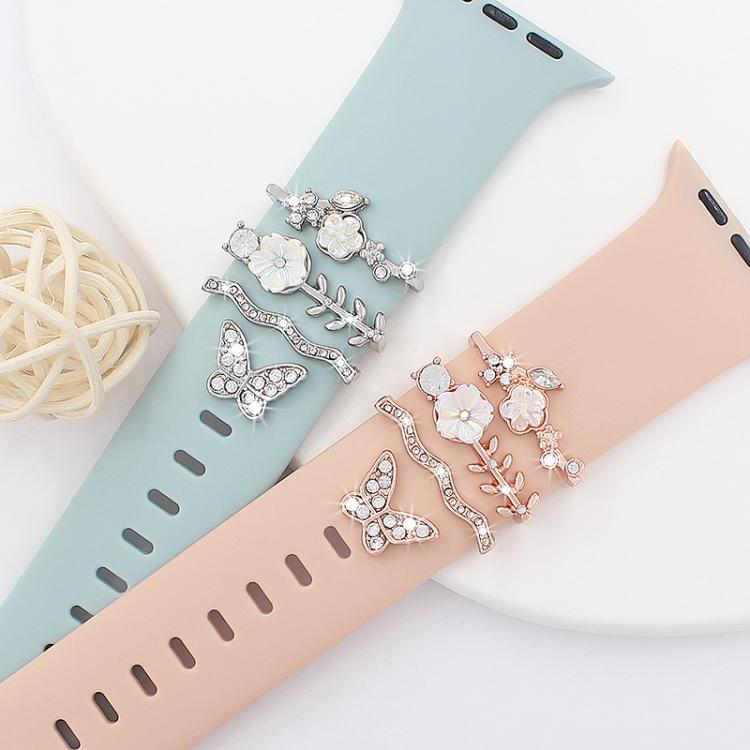 4pcs / Set 22mm Width Smart Watch Silicone Band Decorative Ring Metal Accessories(Silver)