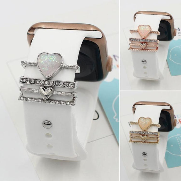4pcs / Set 21mm Width Smart Watch Silicone Band Heart Decorative Ring Metal Accessories(Rose Gold)