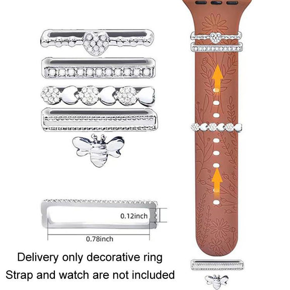 5pcs / Set 20mm Width Smart Watch Silicone Band Decorative Ring Metal Accessories, Style: Rose Gold 6