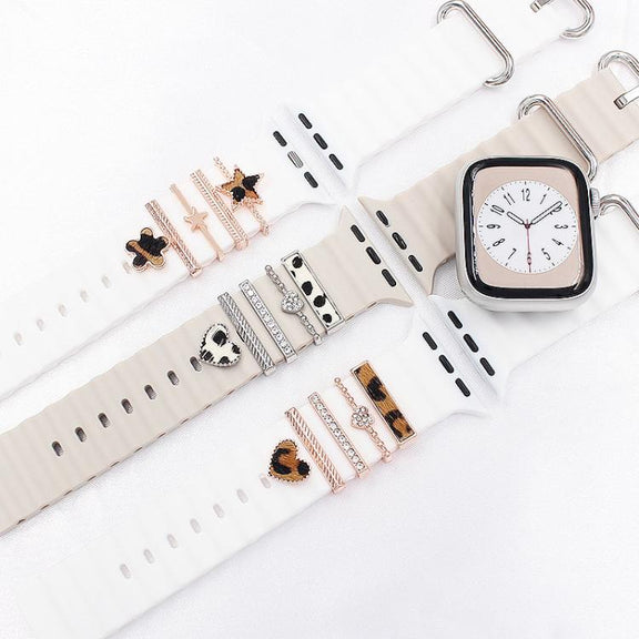 5pcs / Set 20mm Width Smart Watch Silicone Band Decorative Ring Metal Accessories, Style: Gold 1
