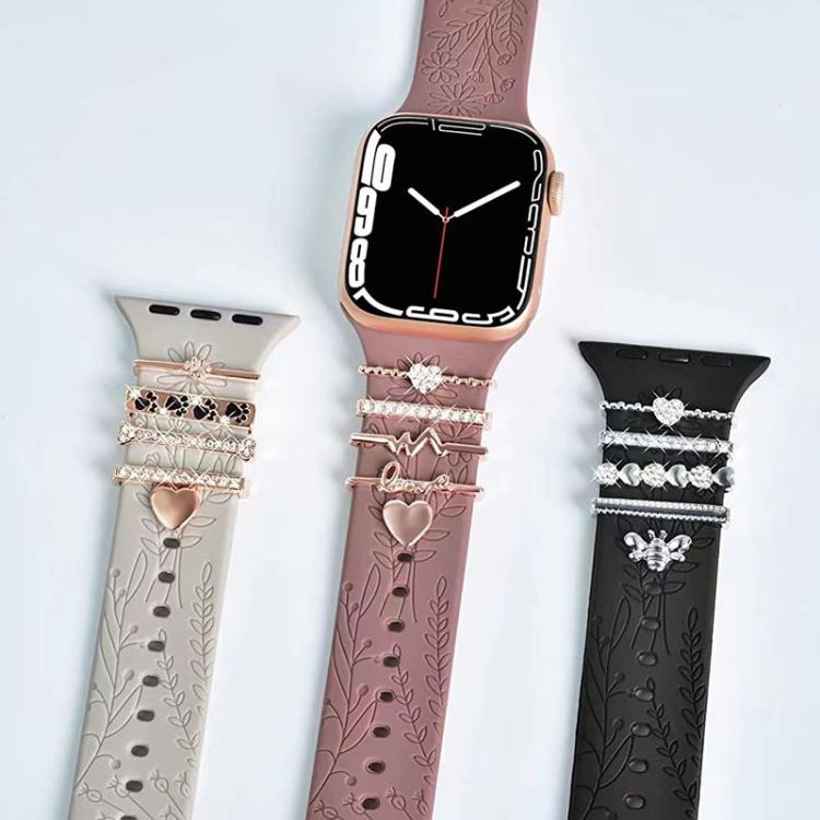 5pcs / Set 20mm Width Smart Watch Silicone Band Decorative Ring Metal Accessories, Style: Rose Gold 3