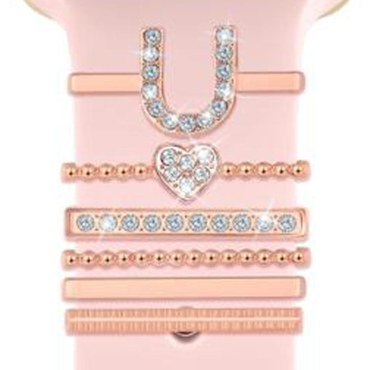 6pcs / Set Smart Watch Silicone Band Decorative Ring Metal Accessories, Size: U(Rose Gold)