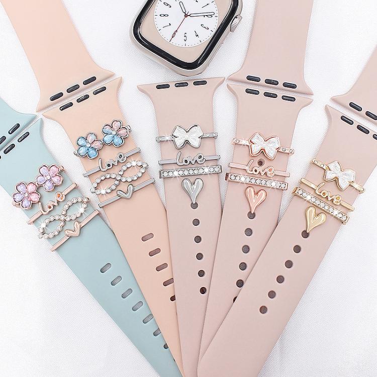 4pcs / Set 22mm Width Smart Watch Silicone Band Decorative Ring Metal Accessories(Flower Silver)