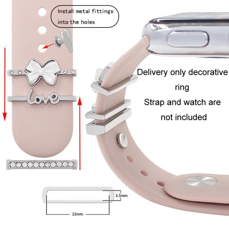 4pcs / Set 22mm Width Smart Watch Silicone Band Decorative Ring Metal Accessories(Love Heart Gold)