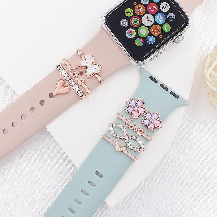 4pcs / Set 22mm Width Smart Watch Silicone Band Decorative Ring Metal Accessories(Flower Silver)