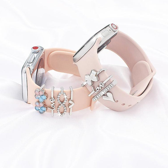 4pcs / Set 22mm Width Smart Watch Silicone Band Decorative Ring Metal Accessories(Love Heart Silver)