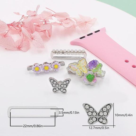 4pcs / Set 22mm Width Smart Watch Butterfly Flower Band Decorative Ring Metal Accessories, Style: 1