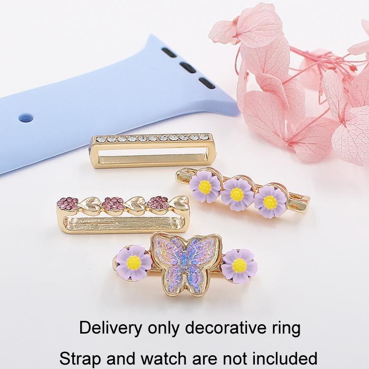 4pcs / Set 22mm Width Smart Watch Butterfly Flower Band Decorative Ring Metal Accessories, Style: 1