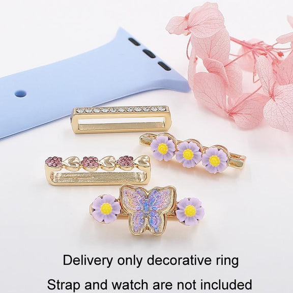 4pcs / Set 22mm Width Smart Watch Butterfly Flower Band Decorative Ring Metal Accessories, Style: 3