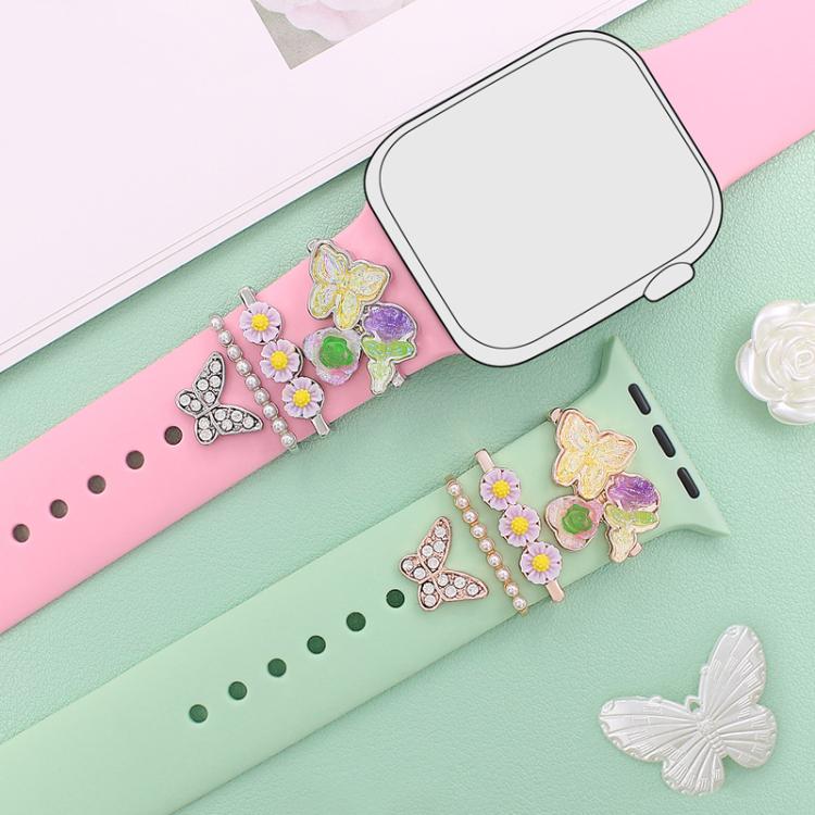 4pcs / Set 22mm Width Smart Watch Butterfly Flower Band Decorative Ring Metal Accessories, Style: 2