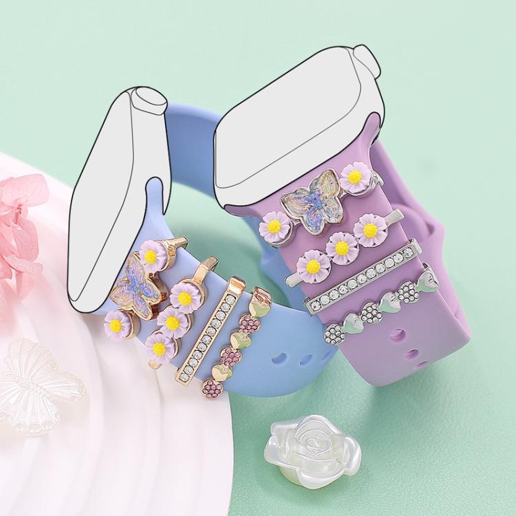 4pcs / Set 22mm Width Smart Watch Butterfly Flower Band Decorative Ring Metal Accessories, Style: 4
