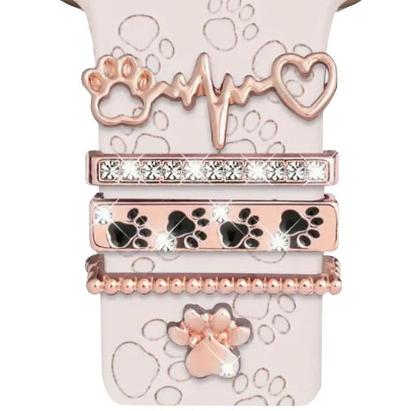 21mm Width Smart Watch Band Decorative Ring Metal Accessories(Dog Paw Rose Gold)