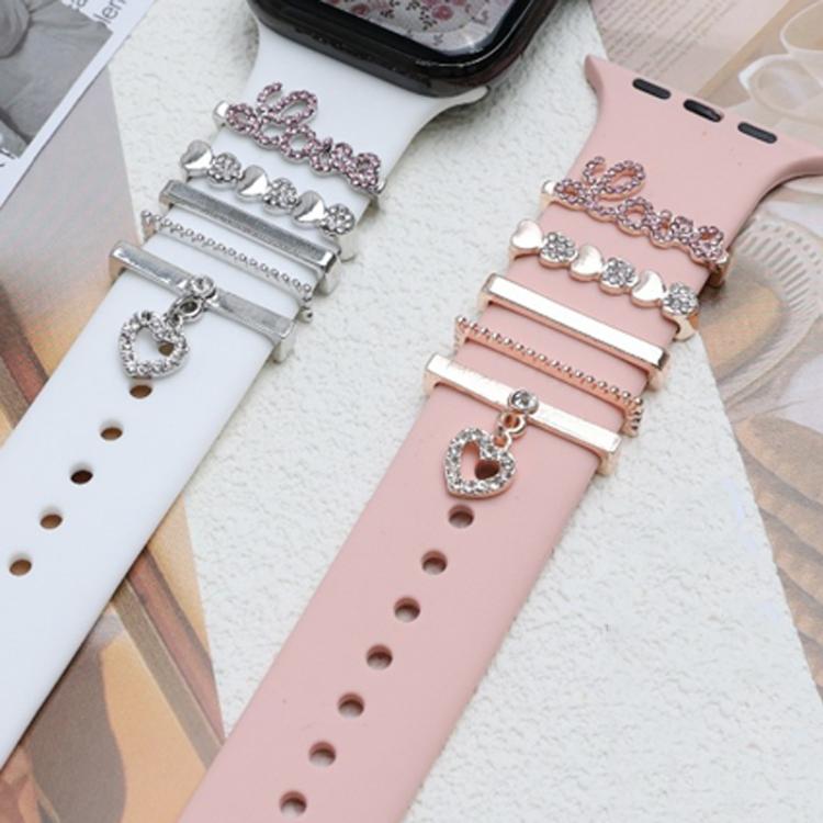 5pcs / Set 21mm Width Smart Watch Band LOVE Letter Decorative Ring Metal Accessories(Rose Gold)