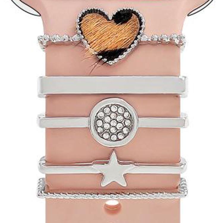22mm Width Smart Watch Silicone Band Decorative Ring Metal Accessories, Style: Love Heart Leopard Silver